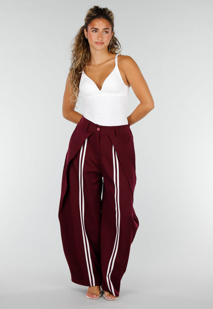 NEW160926 Bordeaux Barrel Pantalon met Witte Strepen