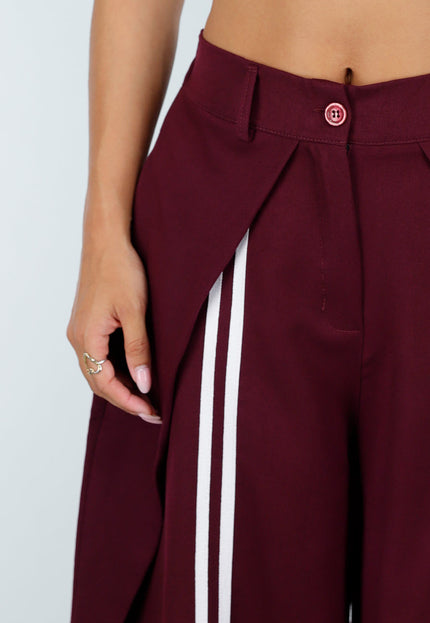 NEW160926 Bordeaux Barrel Pantalon met Witte Strepen