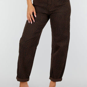 NEW160926 Bruine Mom Jeans met Luipaardprint