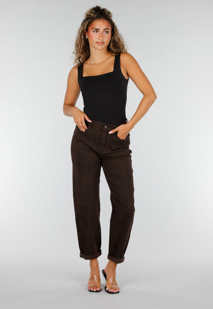 NEW160926 Bruine Mom Jeans met Luipaardprint