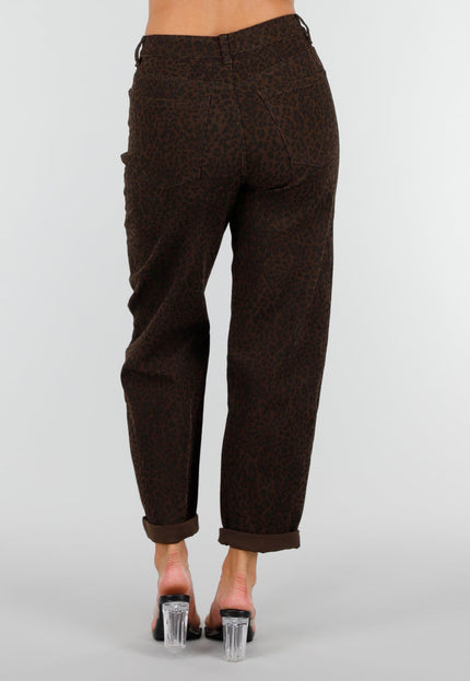 NEW160926 Bruine Mom Jeans met Luipaardprint