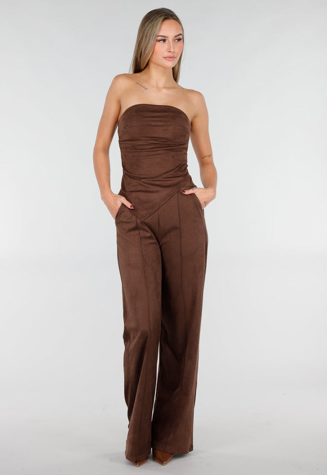 NEW160926 Bruine Straight Leg Suède Pantalon