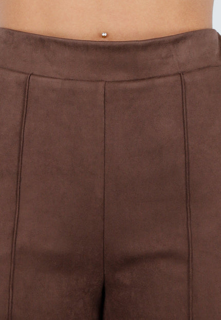 NEW160926 Bruine Straight Leg Suède Pantalon