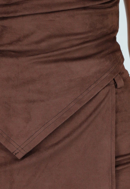 NEW160926 Bruine Stretch Strapless Suede Top