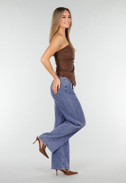 NEW160926 Bruine Stretch Strapless Suede Top