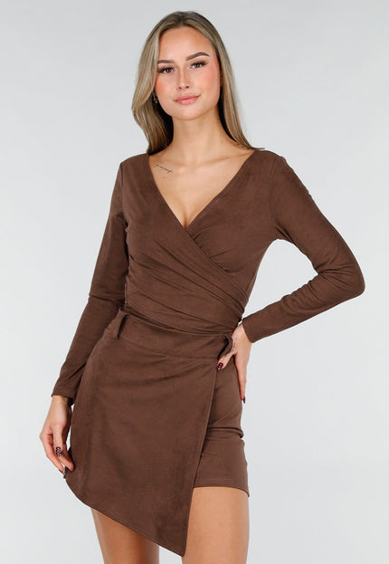 NEW160926 Bruine Suede Overslag Top