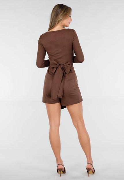 NEW160926 Bruine Suede Overslag Top