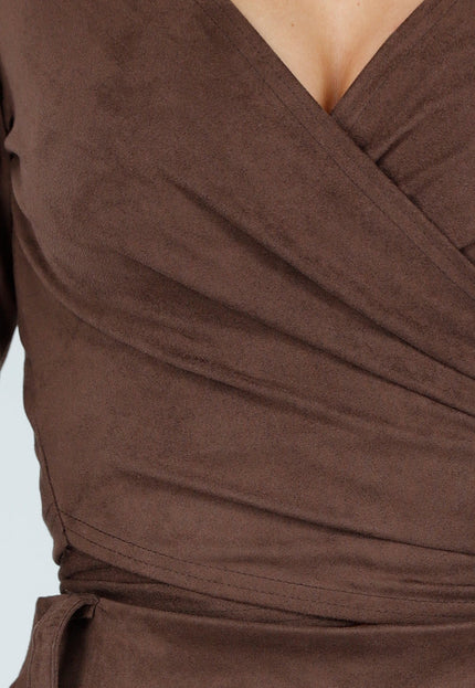NEW160926 Bruine Suede Overslag Top