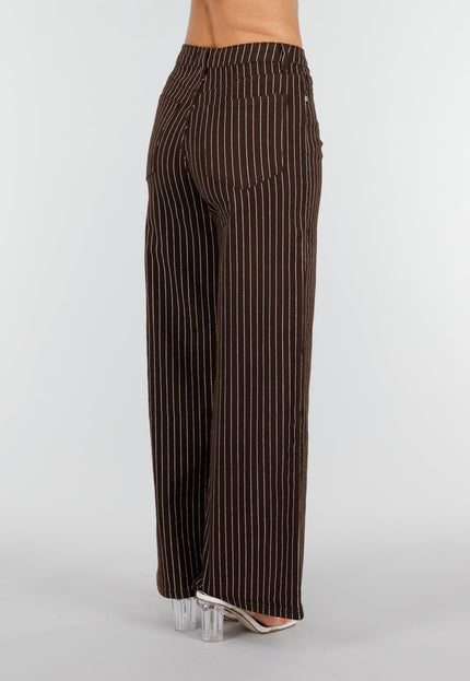 NEW160926 Bruine Wide Leg Jeans met Krijtstreep