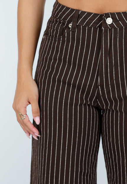 NEW160926 Bruine Wide Leg Jeans met Krijtstreep