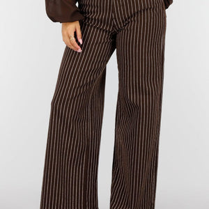 NEW160926 Bruine Wide Leg Jeans met Krijtstreep