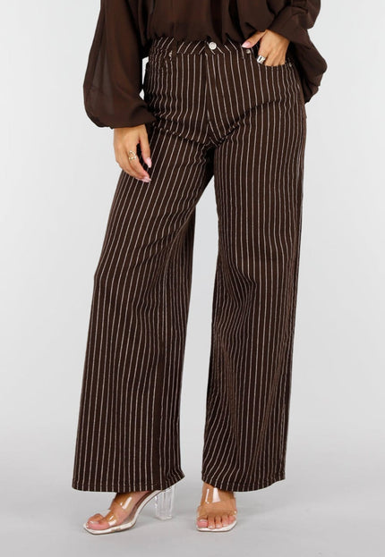 NEW160926 Bruine Wide Leg Jeans met Krijtstreep