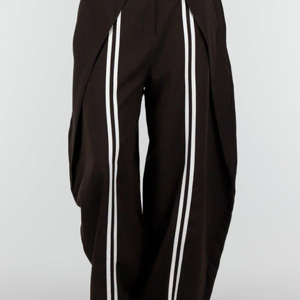 NEW160926 Bruine Wijde Pantalon met Witte Strepen