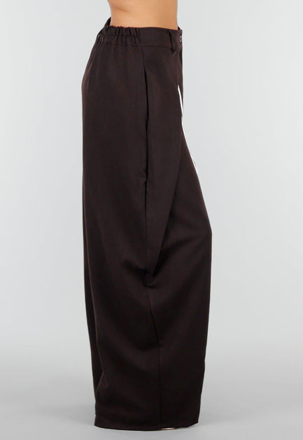 NEW160926 Bruine Wijde Pantalon met Witte Strepen