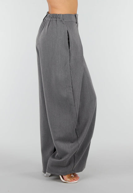 NEW160926 Grijze Wide Leg Pantalon met Witte Strepen