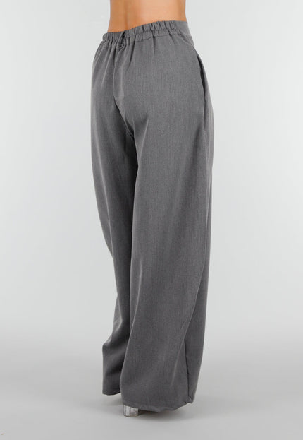 NEW160926 Grijze Wide Leg Pantalon met Witte Strepen