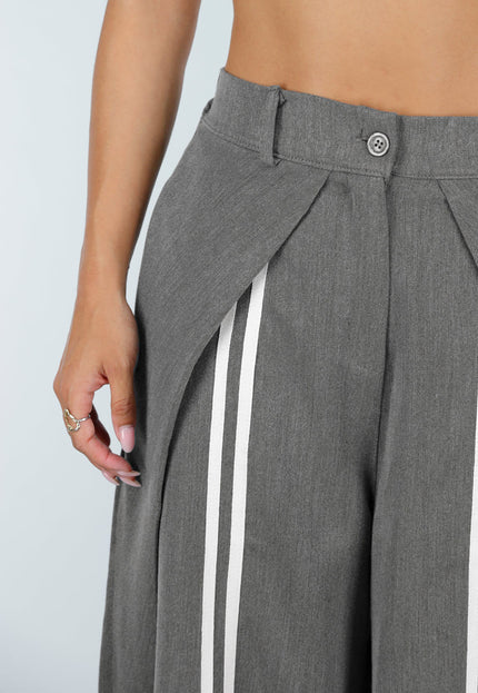 NEW160926 Grijze Wide Leg Pantalon met Witte Strepen