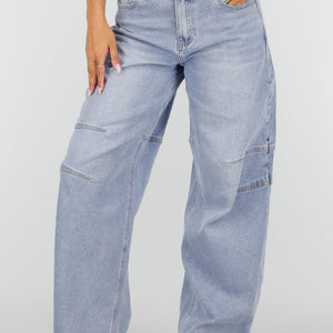 NEW160926 Lichtblauwe Barrel Jeans met Siernaden