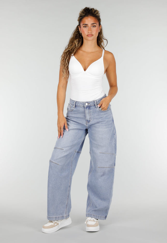 NEW160926 Lichtblauwe Barrel Jeans met Siernaden