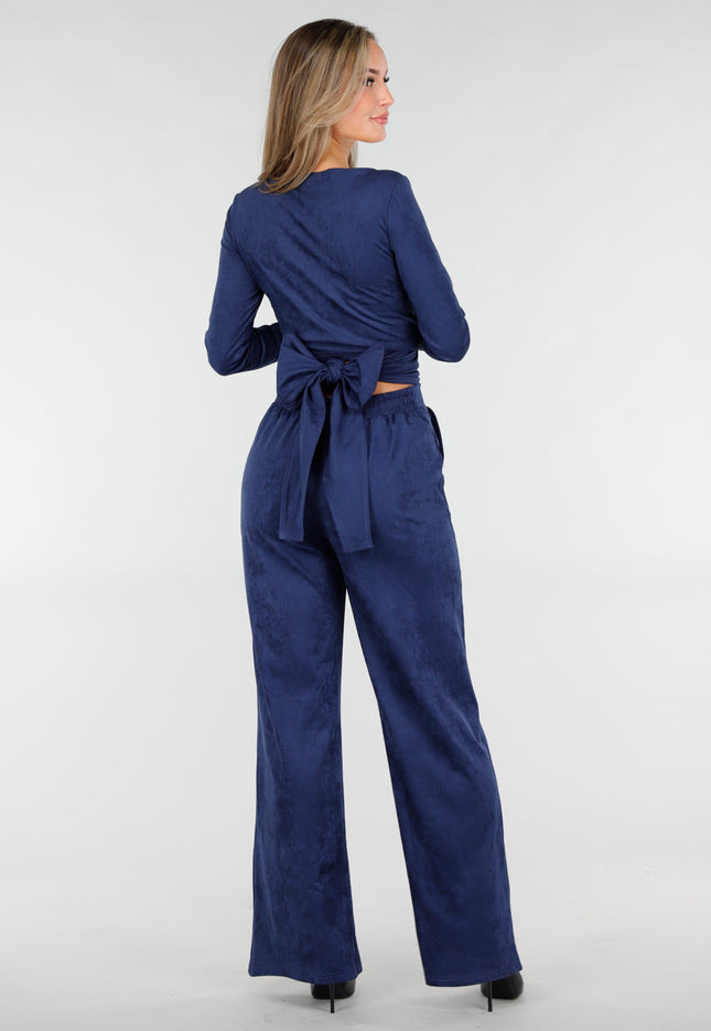 NEW160926 Navy Suede Wrap Top