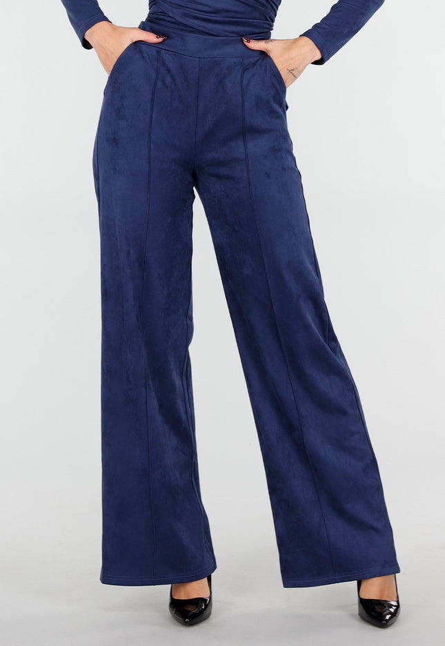 NEW160926 Navy Suèdelook Straight Leg Broek