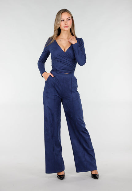 NEW160926 Navy Suèdelook Straight Leg Broek