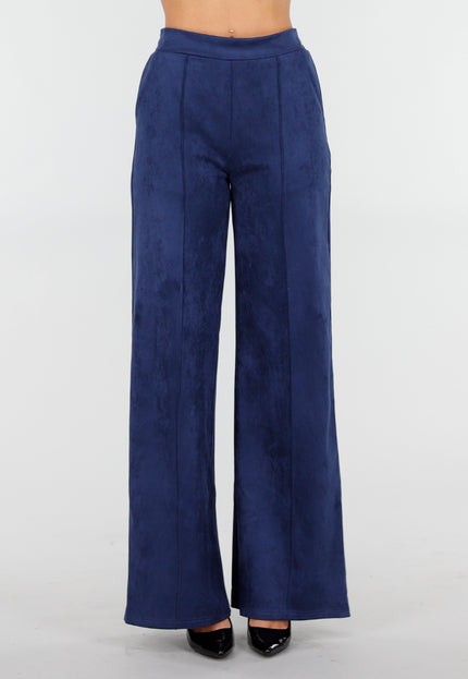 NEW160926 Navy Suèdelook Straight Leg Broek