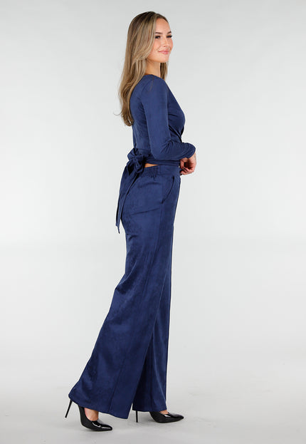 NEW160926 Navy Suèdelook Straight Leg Broek