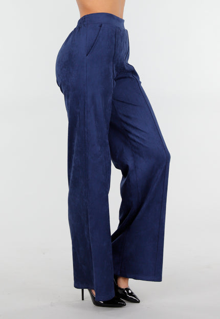 NEW160926 Navy Suèdelook Straight Leg Broek
