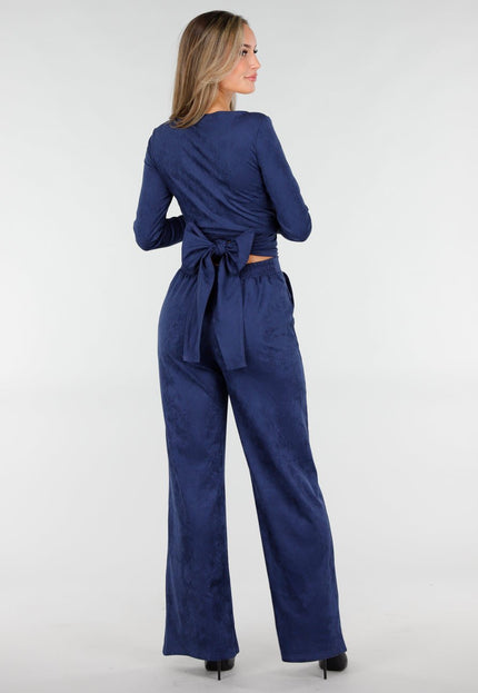 NEW160926 Navy Suèdelook Straight Leg Broek