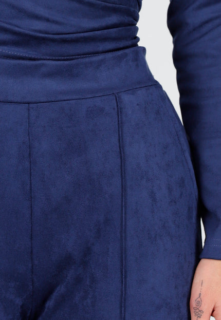 NEW160926 Navy Suèdelook Straight Leg Broek