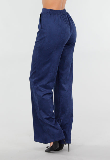 NEW160926 Navy Suèdelook Straight Leg Broek