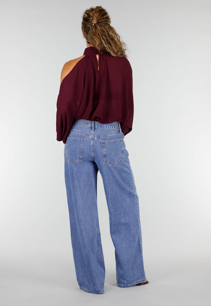 NEW160926 Plum Cold Shoulder Crop Top met Col