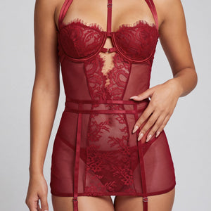 NEW160926 Rode Mesh Lingerie Set met Kant