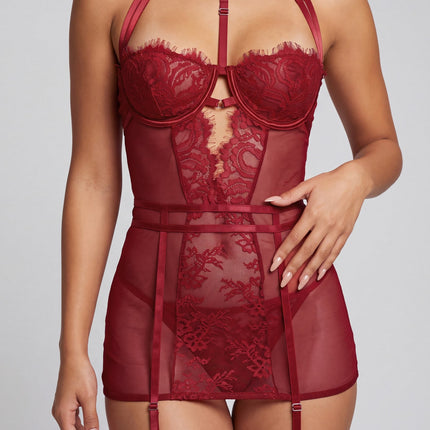 NEW160926 Rode Mesh Lingerie Set met Kant