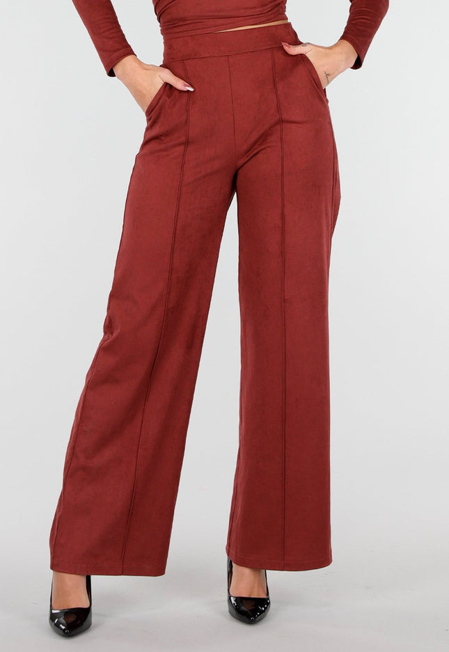 NEW160926 Rode Stretch Suede Pantalon