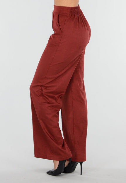 NEW160926 Rode Stretch Suede Pantalon