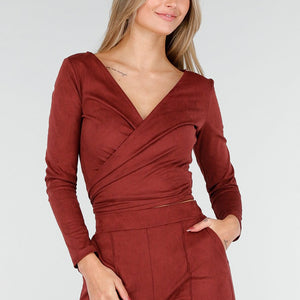 NEW160926 Rode Suede Wikkel Top