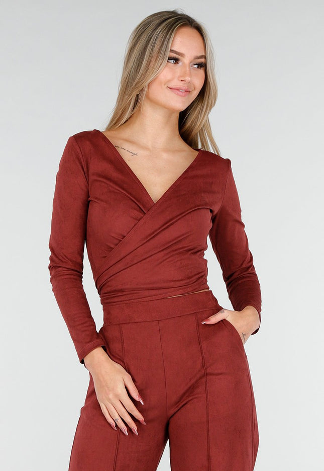 NEW160926 Rode Suede Wikkel Top