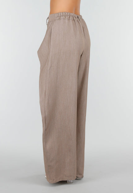 NEW160926 Taupe Wijde Baloon Pantalon met Witte Strepen