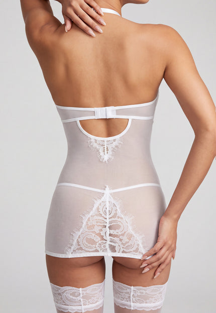 NEW160926 Witte Mesh Lingerie Set met Kant