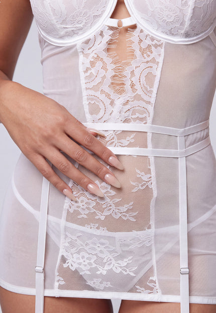 NEW160926 Witte Mesh Lingerie Set met Kant