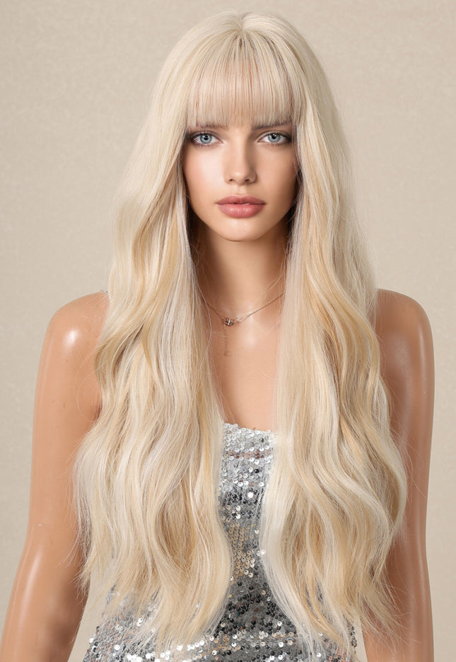 NEW1610 As Blonde Golvende Pruik met Pony