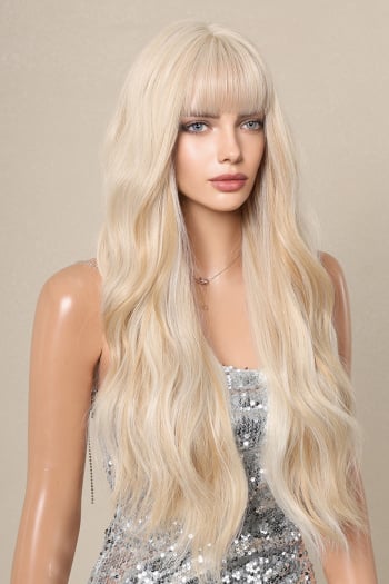 NEW1610 As Blonde Golvende Pruik met Pony