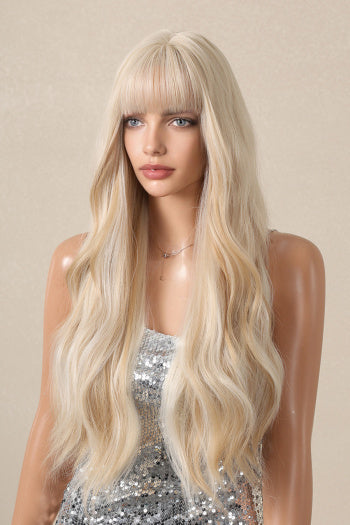 NEW1610 As Blonde Golvende Pruik met Pony