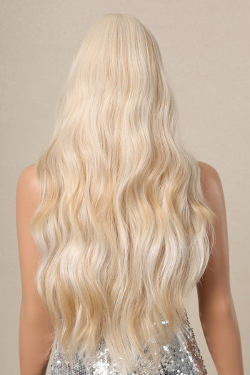 NEW1610 As Blonde Golvende Pruik met Pony