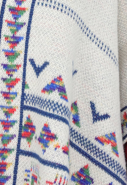 NEW1610 Beige Print Cardigan met Franjes