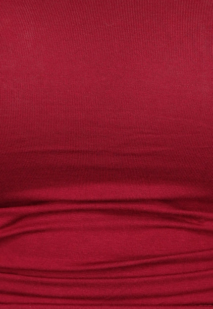 NEW1610 Burgundy Rode Geplooide Longsleeve Top