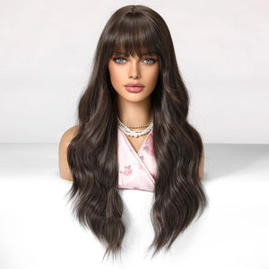 NEW1610 Donkerbruine Golvend Haarstuk met Pony