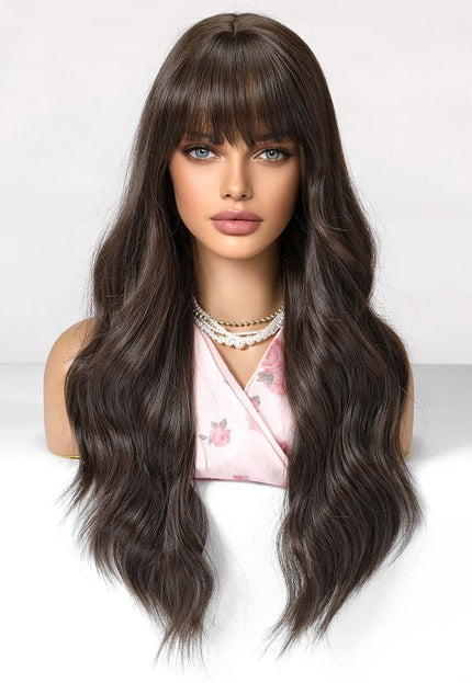 NEW1610 Donkerbruine Golvend Haarstuk met Pony